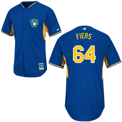 Mike Fiers #64 MLB Jersey-Milwaukee Brewers Men's Authentic 2014 Blue Cool Base BP Baseball Jersey
